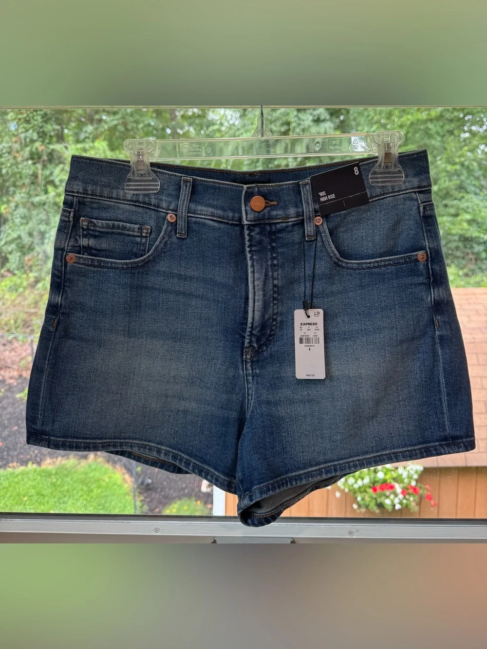 Express Women's Mid Blue Denim High-Rise Jean Shorts